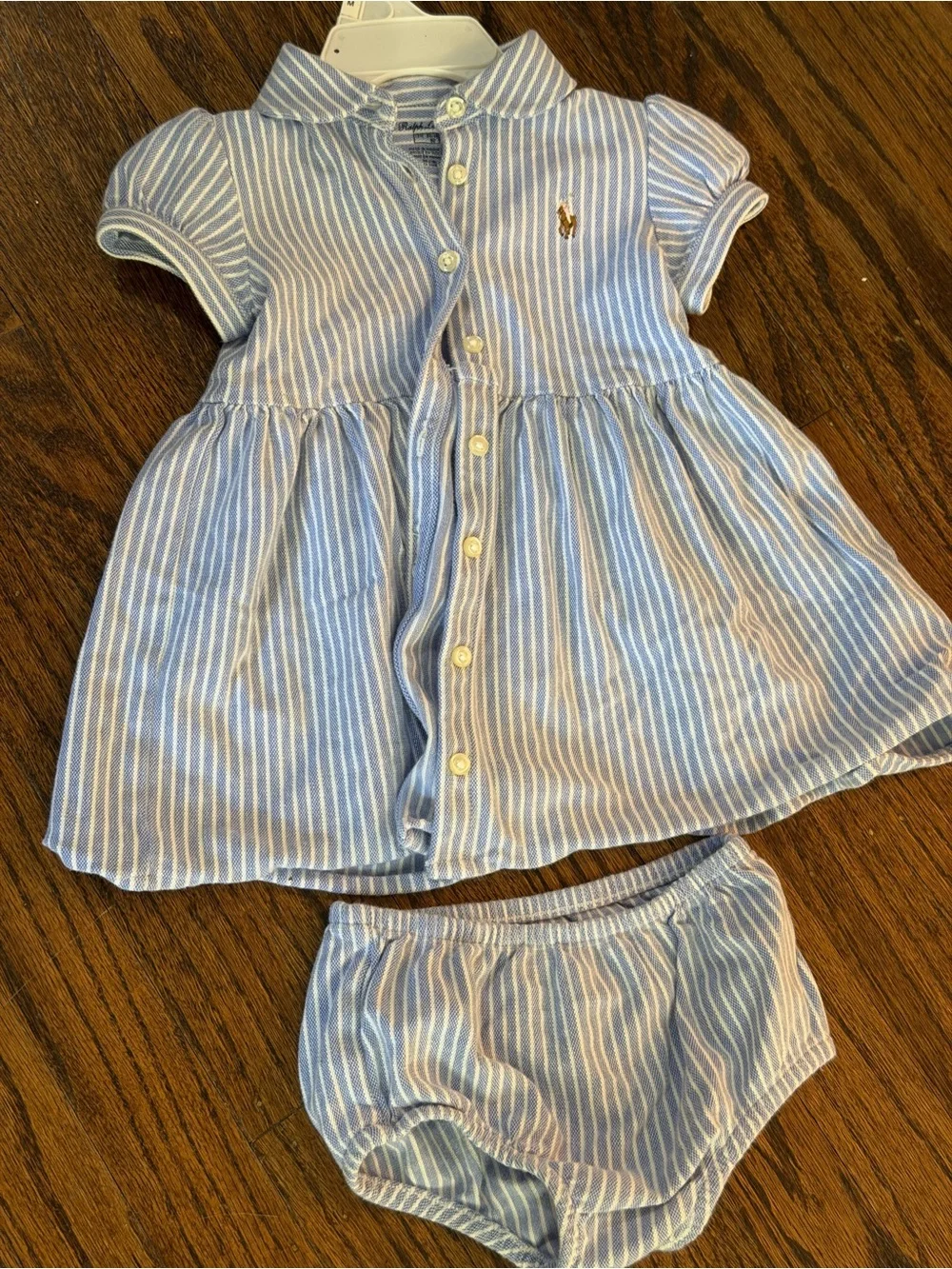 Ralph Lauren Blue and White Striped Polo Dress with Matching Bloomers